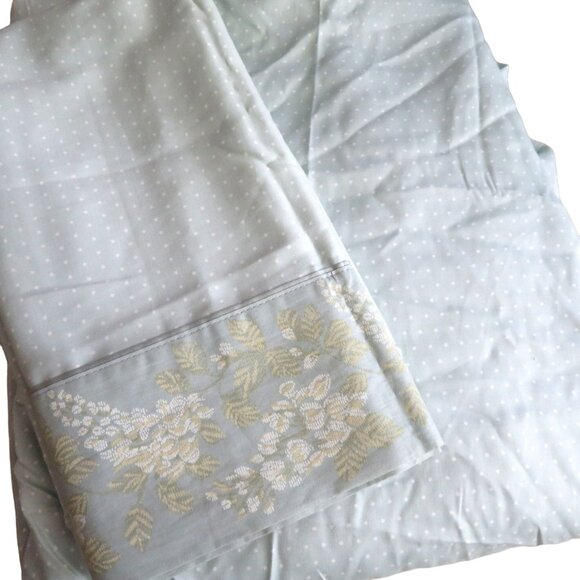Vintage Croscill King Fitted Sheet 1 Pillowcase Green Polka Dot Cotton USA Made - Picture 1 of 16